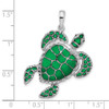 Sterling Silver Polished Enameled Green Sea Turtle Pendant QC9777