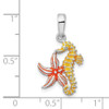 Sterling Silver Polished Enameled Starfish and Seahorse Pendant