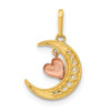14K Two-tone Gold CZ Moon Heart Pendant