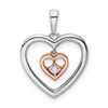 14k Two-tone Gold White and Rose Double Heart Diamond Pendant