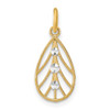 14k Yellow Gold w/Rhodium Diamond-cut Small Teardrop Pendant