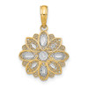 14k Yellow Gold w/Rhodium and Diamond-cut Filigree Flower Pendant