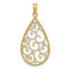 14k Yellow Gold w/Rhodium Beaded Filigree Diamond-cut Teardrop Pendant K9479