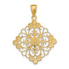 14k Yellow Gold w/Rhodium Diamond-cut Filigree Medallion Pendant