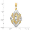 14k Yellow Gold w/Rhodium Diamond-cut Filigree Oval Pendant