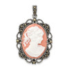 Sterling Silver Marcasite Plastic Pink Cameo Pendant