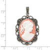 Sterling Silver Marcasite Plastic Pink Cameo Pendant