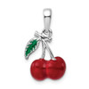 Sterling Silver Polished 3D Enameled Cherries Pendant