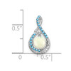 14k White Gold Blue Topaz/Opal & Diamond Chain Slide Pendant