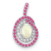 14k White Gold Pink Tourmaline/Opal & Diamond Chain Slide Pendant