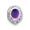 14k White Gold Oval Amethyst and Diamond Halo Chain Slide Pendant