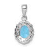 Sterling Silver Rhodium Plated Diamond & Light Swiss Blue Topaz Oval Pendant