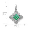 14k White Gold Emerald and Diamond Vintaged Pendant