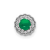 14k White Gold Halo Diamond and Cabochon Emerald Chain Slide Pendant