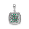 14k White Gold Diamond and .50ctw Emerald Square Halo Pendant