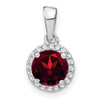 14k White Gold Garnet and Diamond Halo Pendant