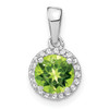 14k White Gold Peridot and Diamond Halo Pendant