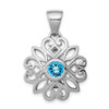 Sterling Silver Rhodium-plated w/Blue Topaz Flower Pendant