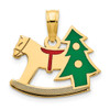 14k Yellow Gold Polished Epoxy Rocking Horse with Christmas Tree Pendant