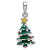 Sterling Silver Polished 3D Enameled Christmas Tree Pendant