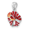 Sterling Silver Polished Enameled Red Hibiscus Pendant