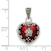 Sterling Silver Red Enamel and Marcasite Heart Locket Pendant