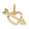 14k Yellow Gold Polished Cut out Heart with Arrow CZ Pendant