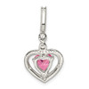 Sterling Silver Polished Clear CZ and Pink CZ Heart Slide Pendant