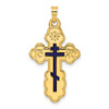 14k Yellow Gold Polished Eastern Orthodox Blue Enamel Solid Cross Pendant XR2016