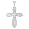 Sterling Silver Rhodium-plated White Created Opal Beaded Border Cross Pendant