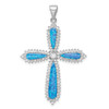 Sterling Silver Rhodium-plated Blue Created Opal Beaded Border Cross Pendant