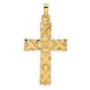 14k Yellow Gold Polished and Textured Solid Floral Cross Pendant XR1902