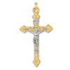 14k Two-tone Gold Polished Hollow INRI Budded Crucifix Pendant