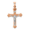 14k Rose and White Gold Polished Fleur de Lis INRI Hollow Crucifix Pendant XR1875