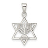 Sterling Silver Polished and Diamond-cut Star of David w/Menorah Pendant