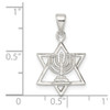 Sterling Silver Polished and Diamond-cut Star of David w/Menorah Pendant