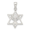 Sterling Silver Polished and Diamond-cut Star of David w/Menorah Pendant