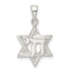 Sterling Silver Polished and Diamond-cut Star of David w/Chai Pendant