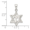 Sterling Silver Polished and Diamond-cut Star of David w/Chai Pendant