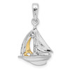 Sterling Silver Polished 3D Sailboat w/14k Yellow Gold Sail Pendant