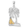 Sterling Silver Polished Palm Tree w/14k Yellow Gold Sailboat Pendant