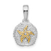 Sterling Silver Polished Sand Dollar w/14k Yellow Gold Starfish Pendant
