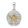 Sterling Silver Polished Large Sand Dollar w/14k Yellow Gold Starfish Pendant
