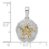 Sterling Silver Polished Large Sand Dollar w/14k Yellow Gold Starfish Pendant