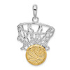 Sterling Silver Polished Net w/14k Yellow Gold Basketball Pendant