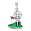Sterling Silver Polished Enameled Golf Ball on Tee Pendant