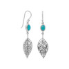 Sterling Silver Oxidized Simulated Turquoise and Leaf French Wire Earrings