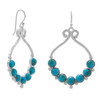 Sterling Silver Polished Simulated Turquoise Outline and Bead Design French Wire Earrings