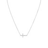 Sterling Silver 16" + 2" Rhodium Plated CZ Sideways Cross Necklace