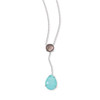 Sterling Silver 16" + 2" Rhodium Plated Black Mother of Pearl and Simulated Turquoise Drop Necklace